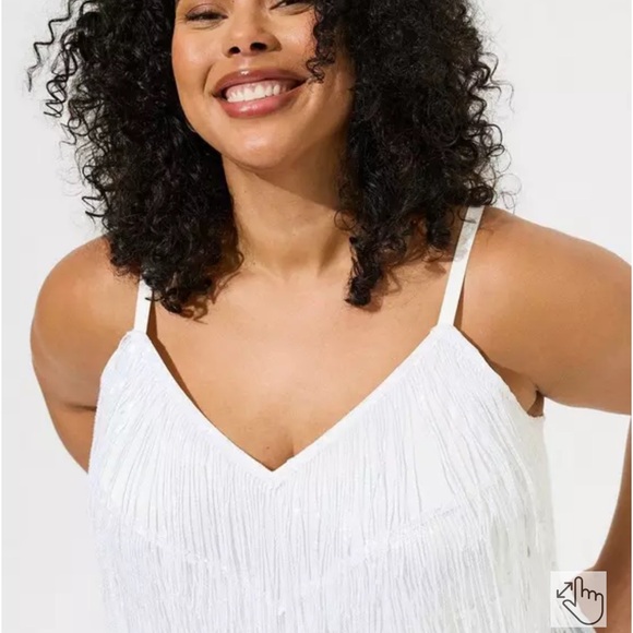 Torrid White Sequin Fringe Cami - Size 1 - Picture 2 of 6